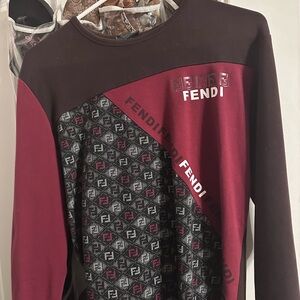 Fendi Maroon and Black Logo Crewneck